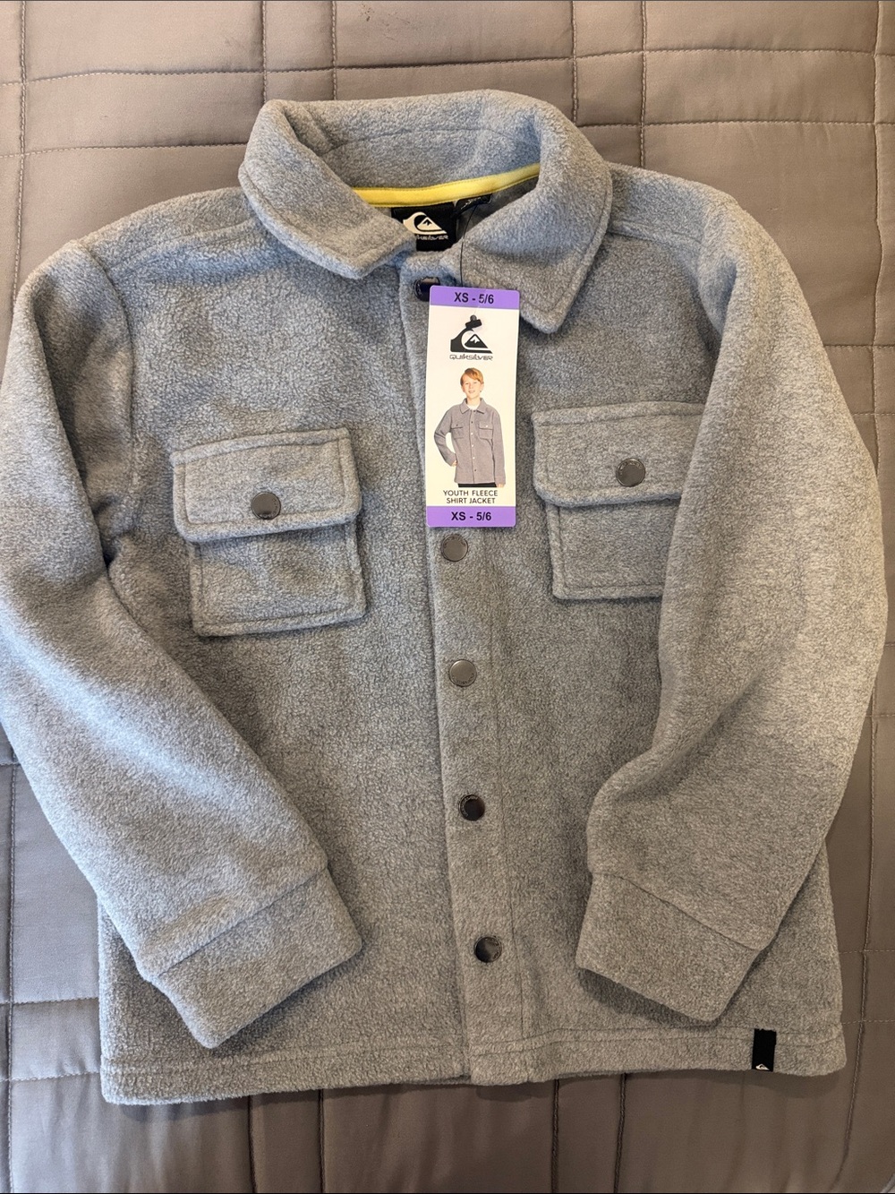 Quiksilver Gray Youth Fleece Shacket with Button Pockets size 5/6